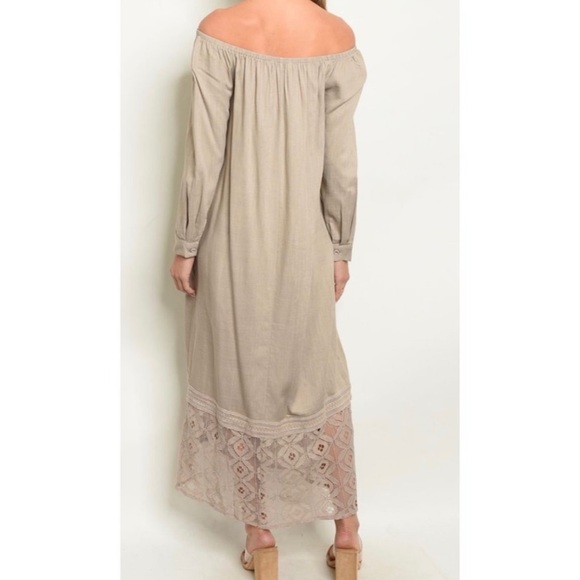Off Shoulder Tassel-Front Lace Bottom Long Sleeve Maxi Dress - Picture 2 of 2